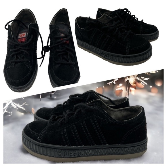 DIESEL LOW-TOP SNEAKERS WITH PLATFORM unisex black suede size M 6 W 7 - Picture 1 of 16